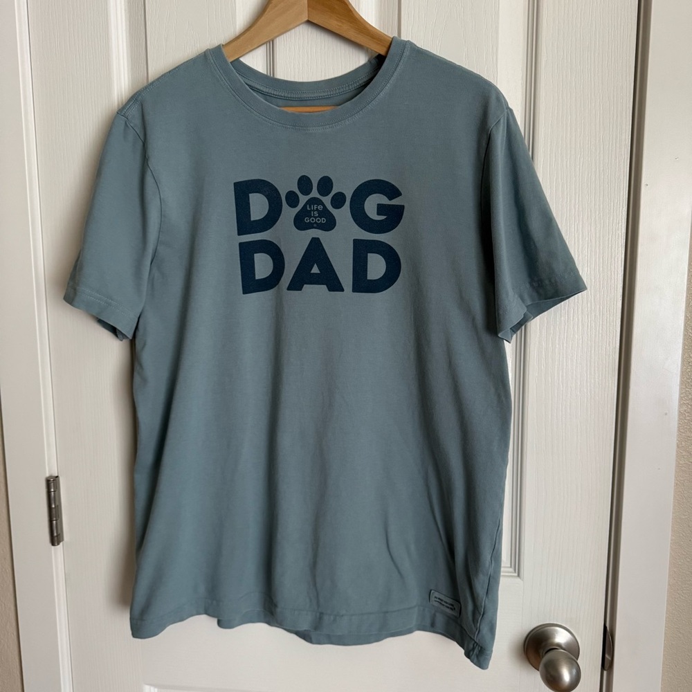 Life is Good Dog Dad Tee | Men’s M | Blue Gray 100% Cotton Crusher T-Shirt